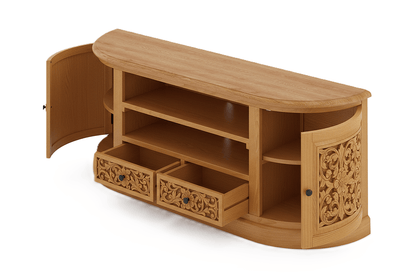 Florentia Crest™ Hand - Carved Solid Wood TV Console & Entertainment Center – handcrafted solid wood furniture