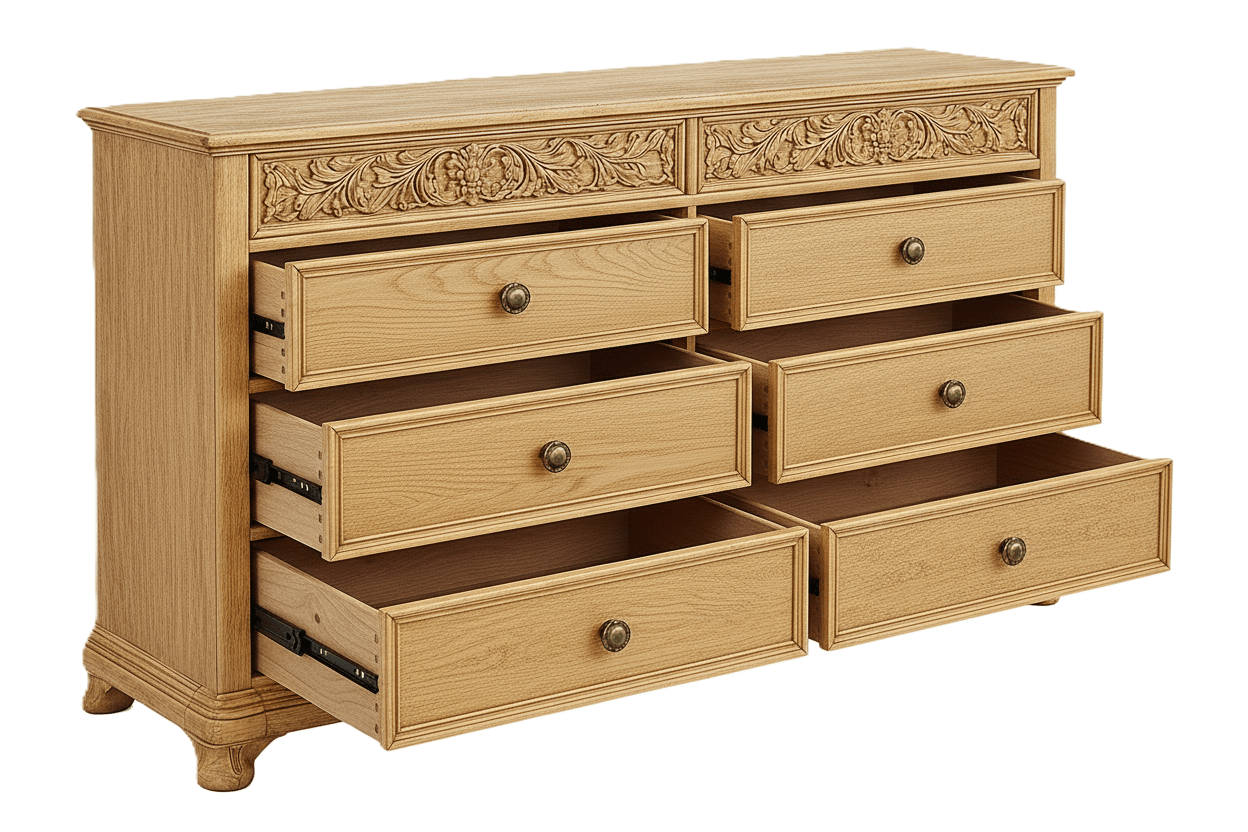 Florentia Royale™ Hand - Carved Solid Wood Dresser (6 Drawer) – handcrafted solid wood furniture