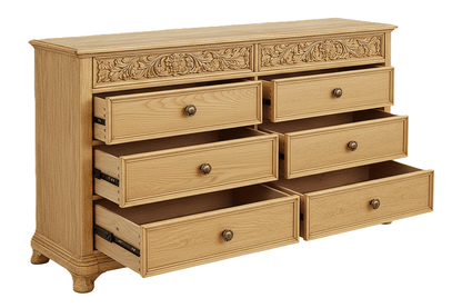 Florentia Royale™ Hand - Carved Solid Wood Dresser (6 Drawer) – handcrafted solid wood furniture
