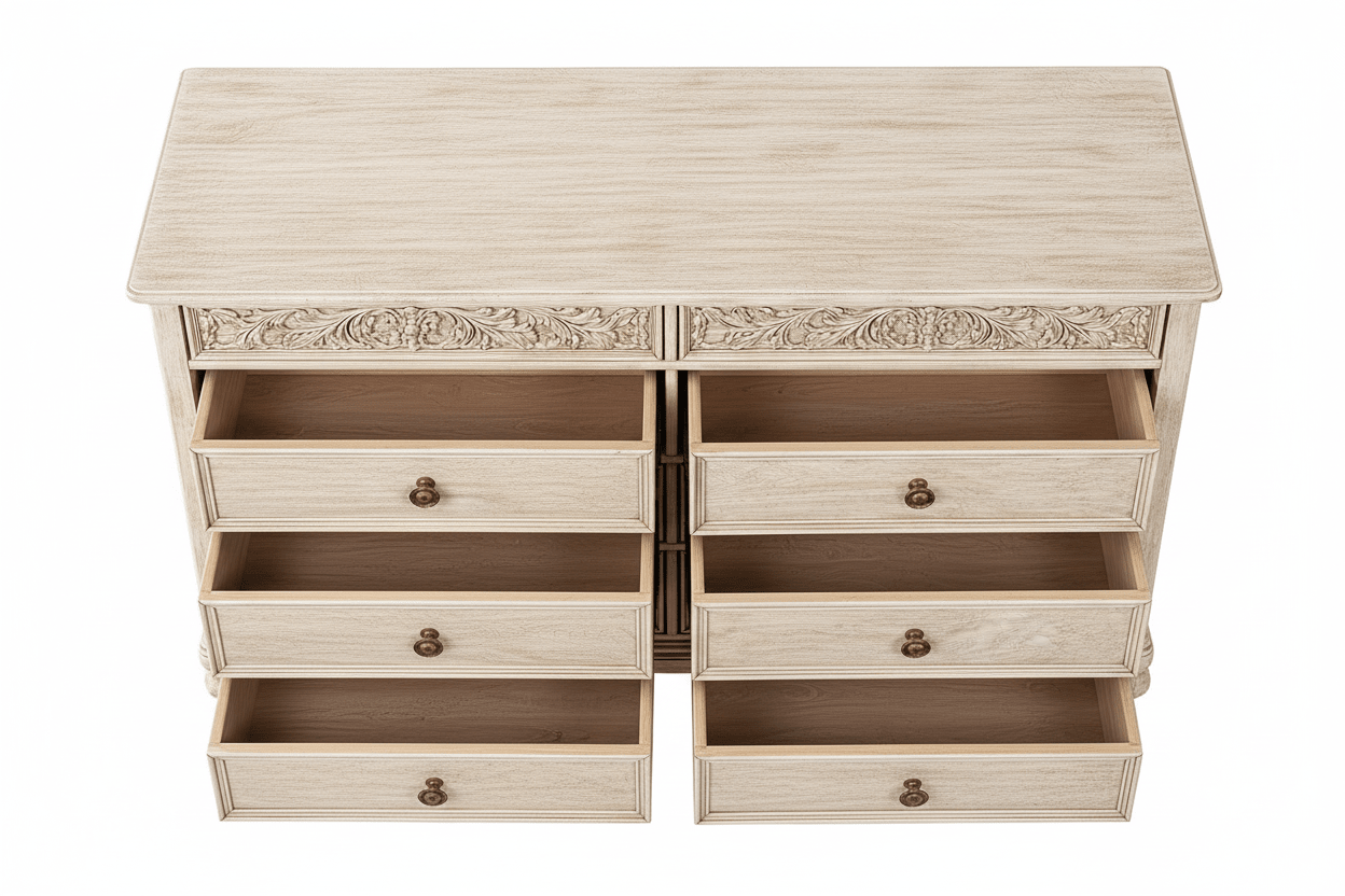 Florentia Royale™ Hand - Carved Solid Wood Dresser (6 Drawer) – handcrafted solid wood furniture