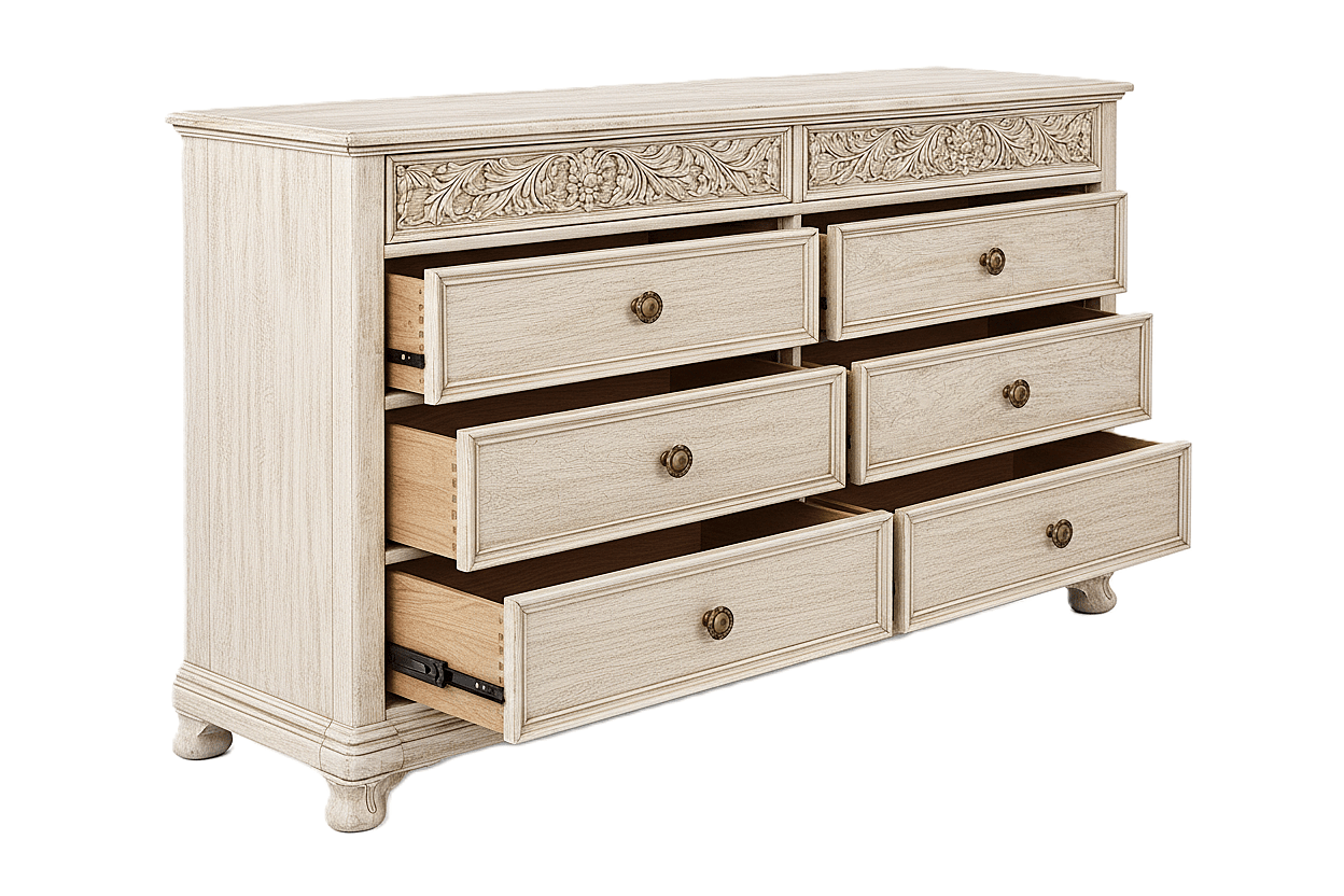 Florentia Royale™ Hand - Carved Solid Wood Dresser (6 Drawer) – handcrafted solid wood furniture