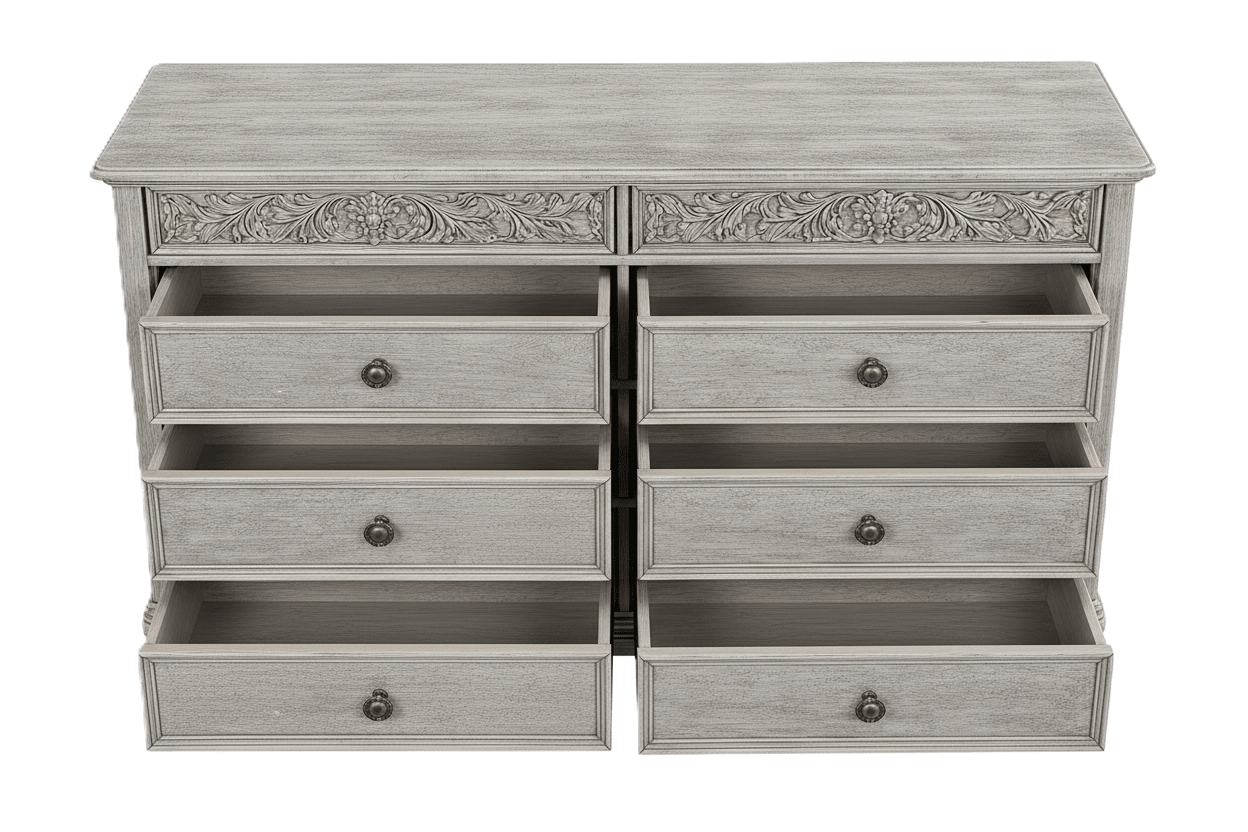 Florentia Royale™ Hand - Carved Solid Wood Dresser (6 Drawer) – handcrafted solid wood furniture