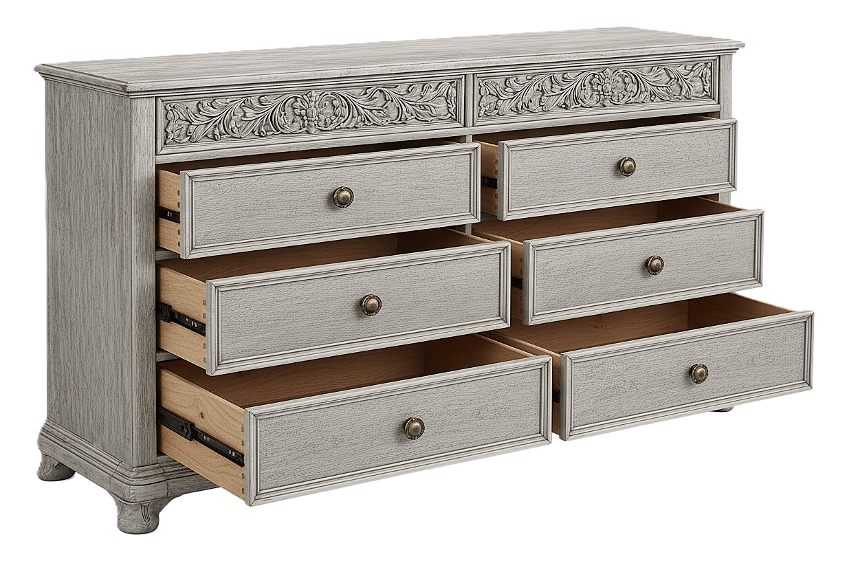 Florentia Royale™ Hand - Carved Solid Wood Dresser (6 Drawer) – handcrafted solid wood furniture