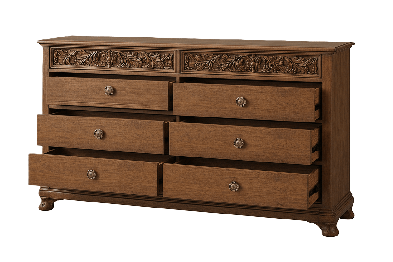 Florentia Royale™ Hand - Carved Solid Wood Dresser (6 Drawer) – handcrafted solid wood furniture
