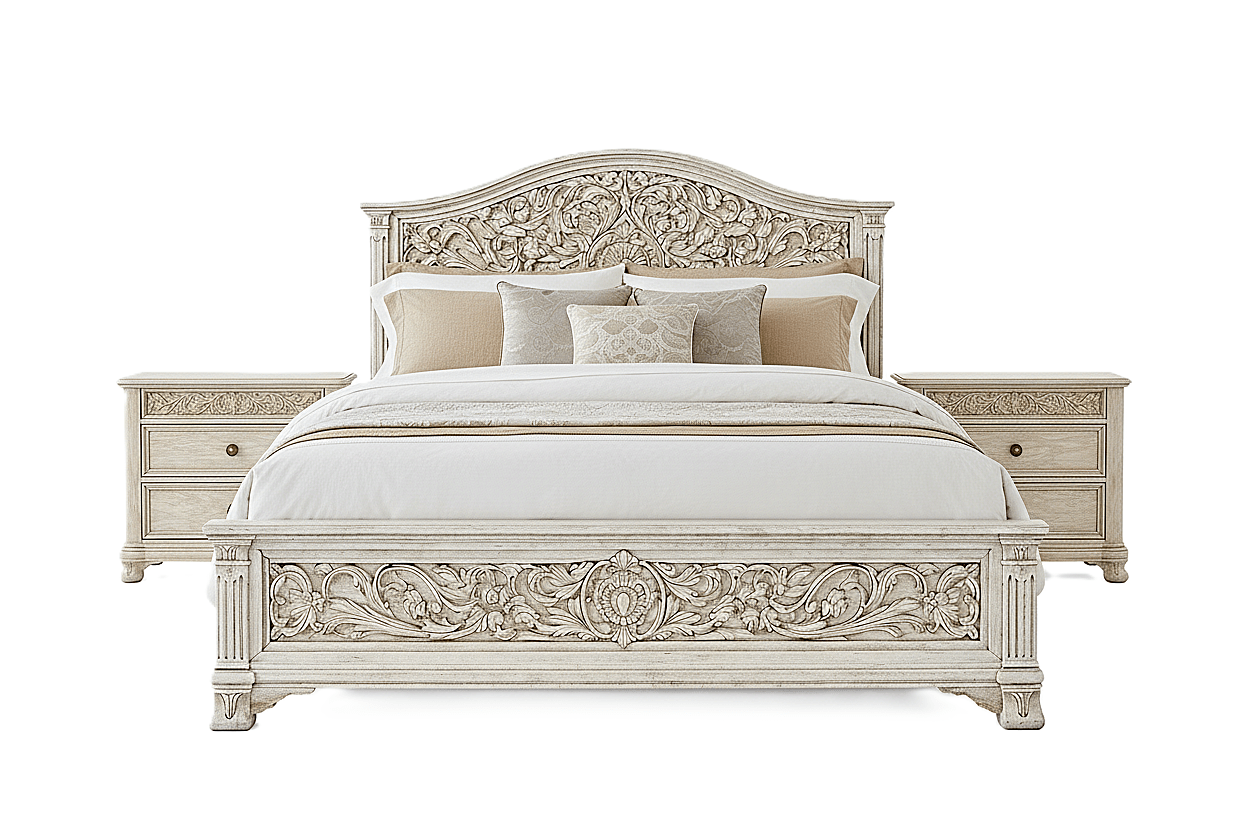 Florentia Royale™ Hand - Carved Solid Wood Platform Bed & Bedroom Collection – handcrafted solid wood furniture