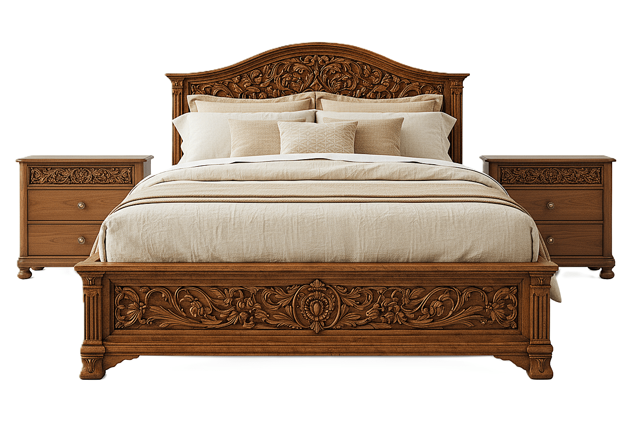 Florentia Royale™ Hand - Carved Solid Wood Platform Bed & Bedroom Collection – handcrafted solid wood furniture
