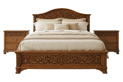 Florentia Royale™ Hand - Carved Solid Wood Platform Bed & Bedroom Collection – handcrafted solid wood furniture