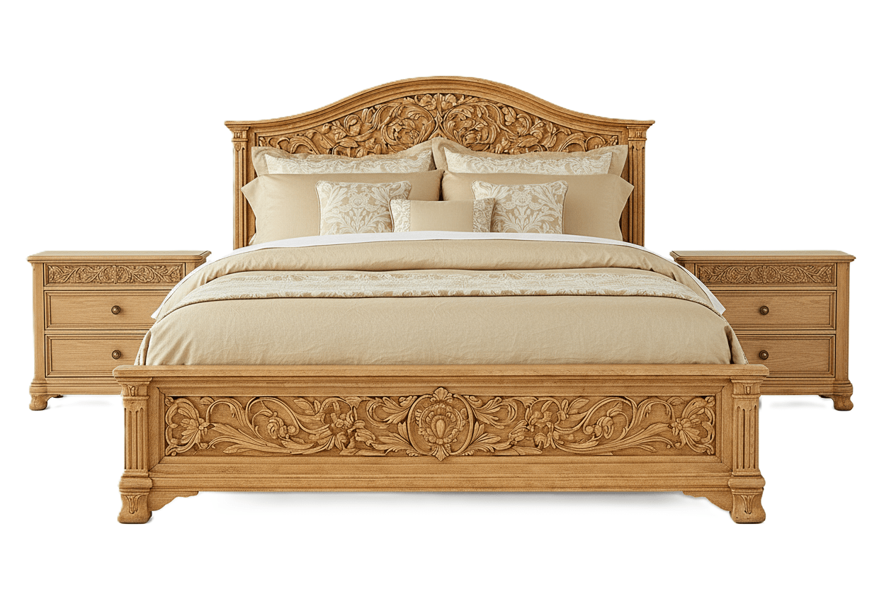 Florentia Royale™ Hand - Carved Solid Wood Platform Bed & Bedroom Collection – handcrafted solid wood furniture