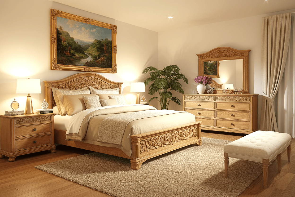 Florentia Royale™ Hand - Carved Solid Wood Platform Bed & Bedroom Collection – handcrafted solid wood furniture