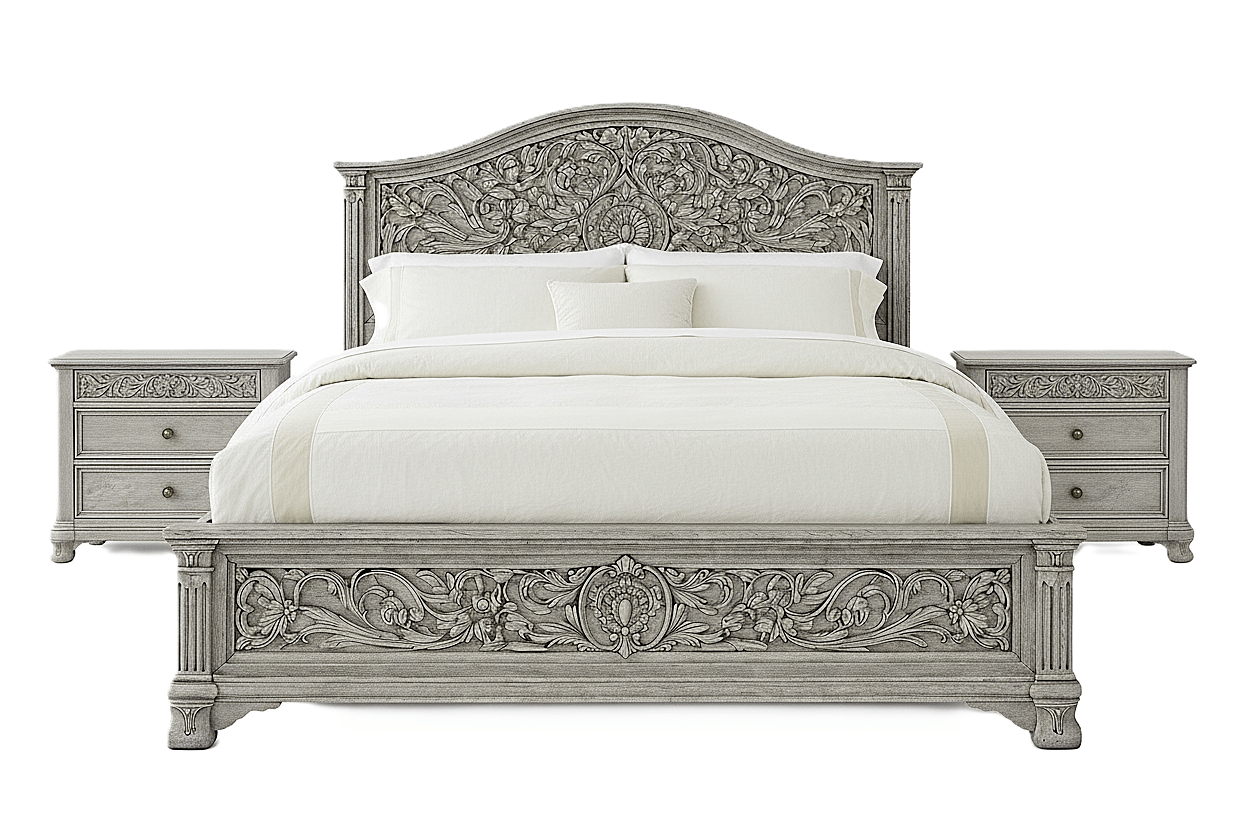 Florentia Royale™ Hand - Carved Solid Wood Platform Bed & Bedroom Collection – handcrafted solid wood furniture