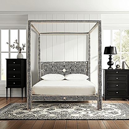 Fontana Bone Inlay 4 Post Bed – handcrafted solid wood furniture