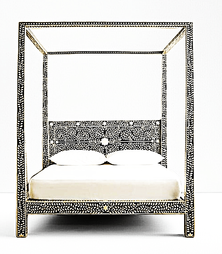 Fontana Bone Inlay 4 Post Bed – handcrafted solid wood furniture