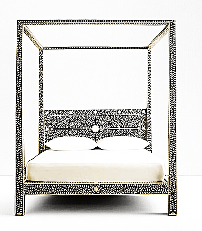 Fontana Bone Inlay 4 Post Bed – handcrafted solid wood furniture