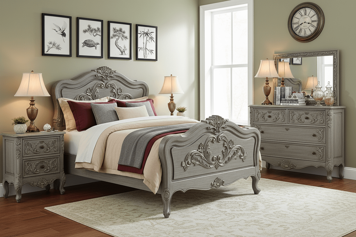 French Country Hand - Carved Solid Wood Platform Bed / Bedroom Collection – handcrafted solid wood furniture