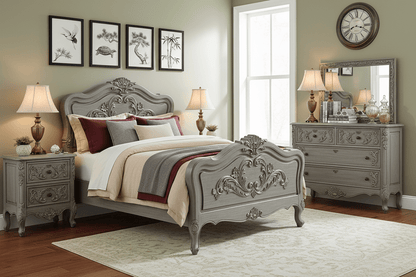 French Country Hand - Carved Solid Wood Platform Bed / Bedroom Collection – handcrafted solid wood furniture