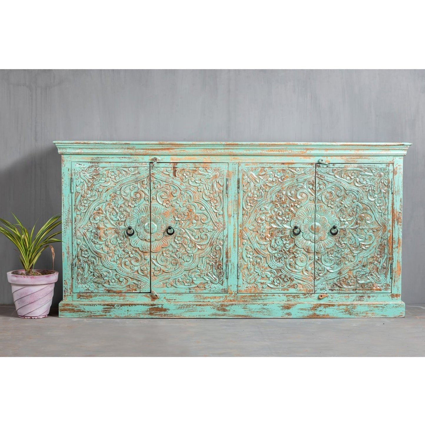 Gorus Hand Carved Solid Mango Wood Buffet Cabinet – handcrafted solid wood furniture
