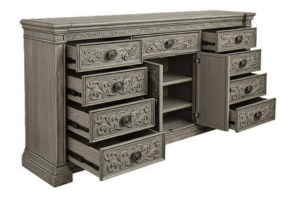 Grand Baroque Medallion™ Hand - Carved Solid Wood Dresser – handcrafted solid wood furniture