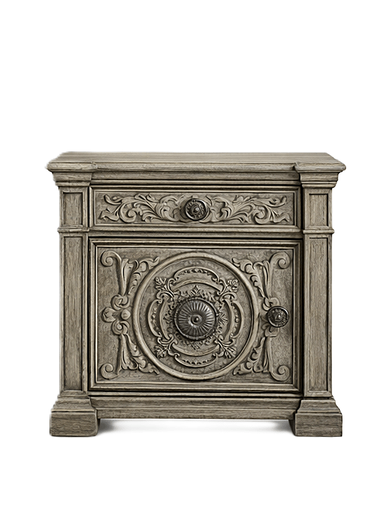 Grand Baroque Medallion™ Hand - Carved Solid Wood Nightstand – handcrafted solid wood furniture