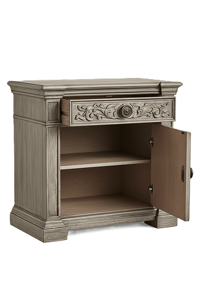 Grand Baroque Medallion™ Hand - Carved Solid Wood Nightstand – handcrafted solid wood furniture