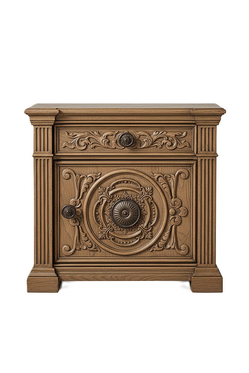 Grand Baroque Medallion™ Hand - Carved Solid Wood Nightstand – handcrafted solid wood furniture