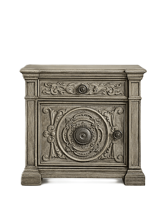 Grand Baroque Medallion™ Hand - Carved Solid Wood Nightstand – handcrafted solid wood furniture