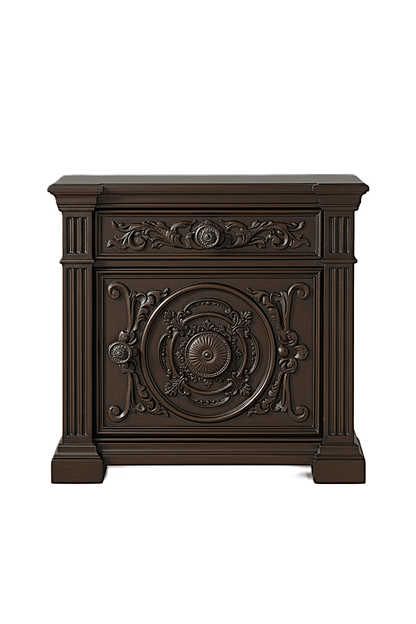 Grand Baroque Medallion™ Hand - Carved Solid Wood Nightstand – handcrafted solid wood furniture