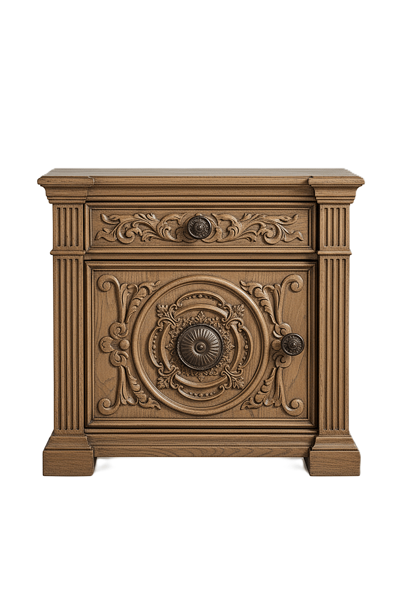 Grand Baroque Medallion™ Hand - Carved Solid Wood Nightstand – handcrafted solid wood furniture