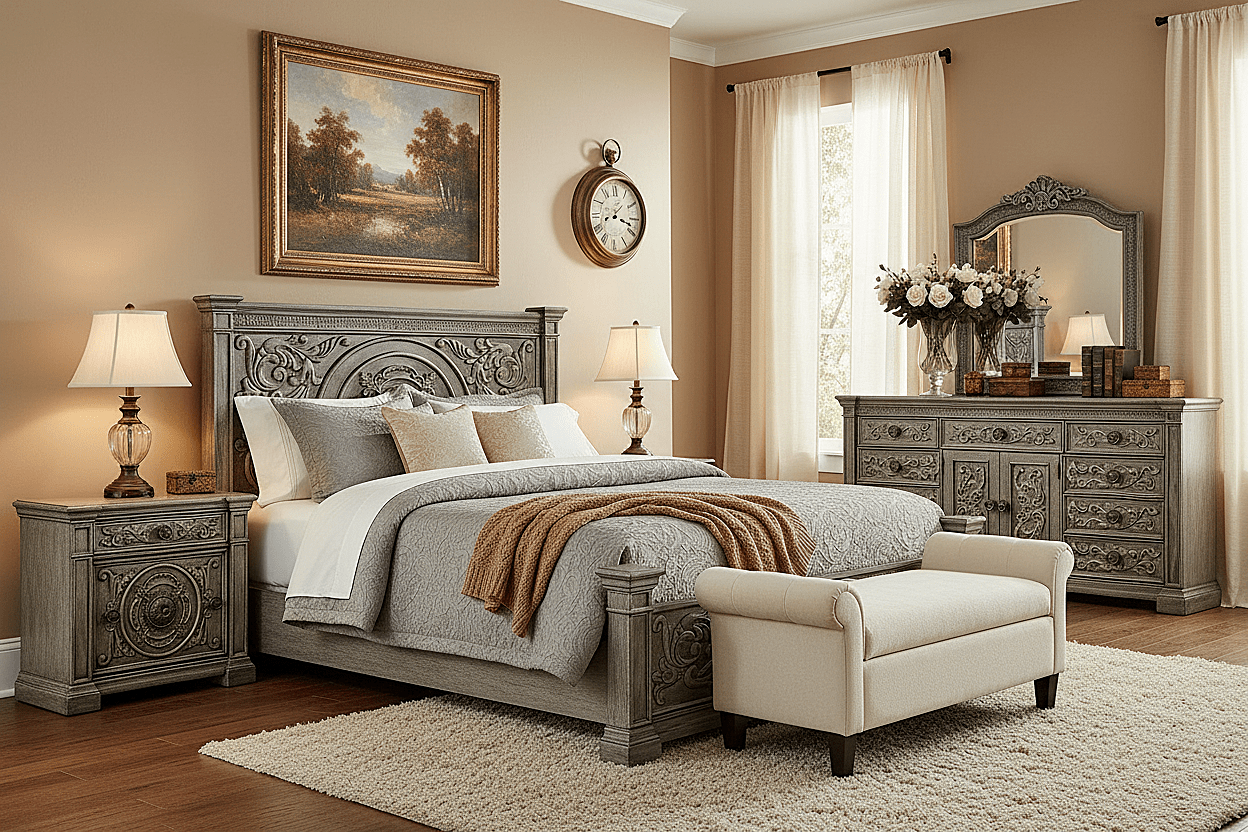 Grand Baroque Medallion™ Hand - Carved Solid Wood Platform Bed & Bedroom Collection – handcrafted solid wood furniture