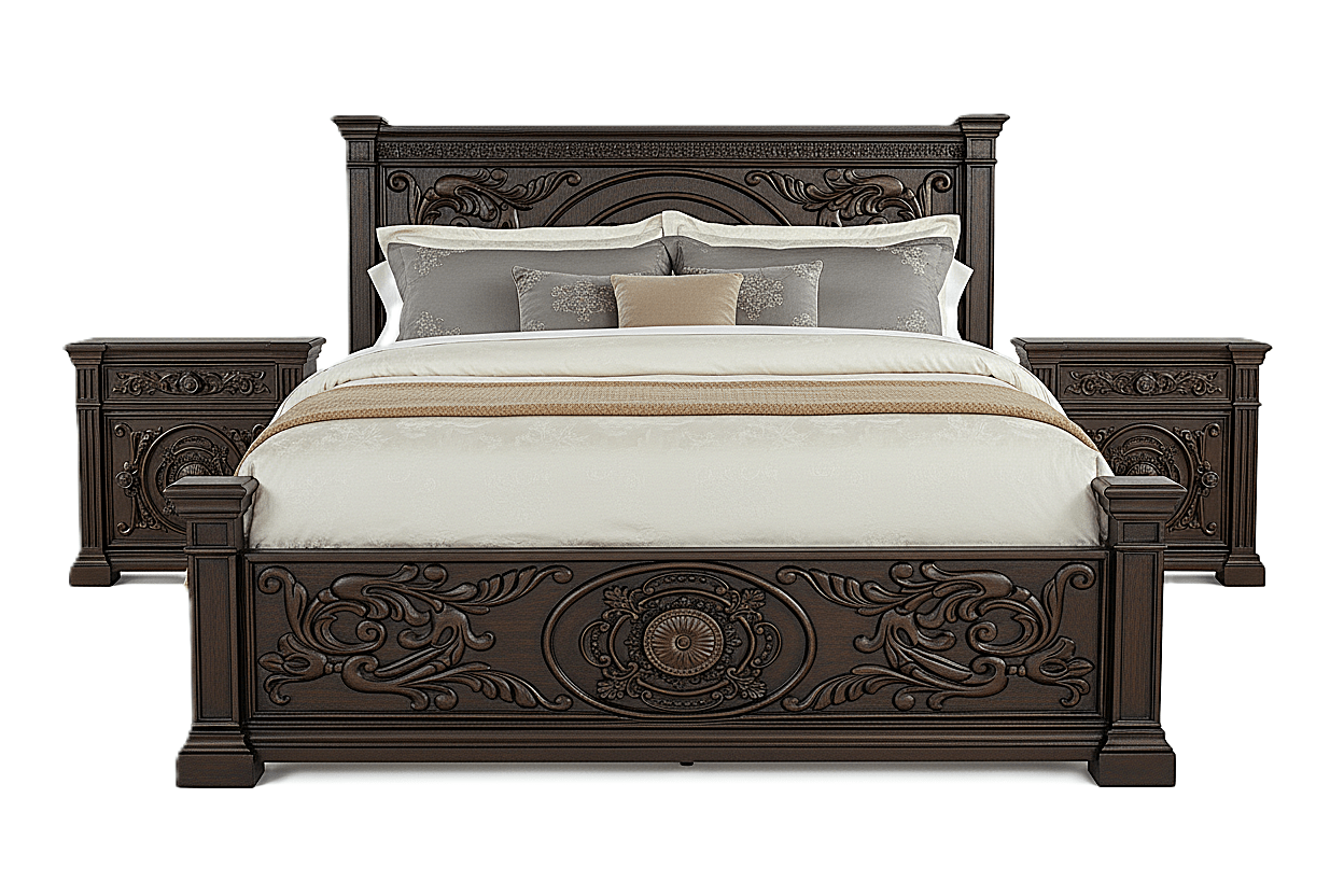Grand Baroque Medallion™ Hand - Carved Solid Wood Platform Bed & Bedroom Collection – handcrafted solid wood furniture