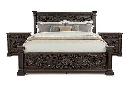 Grand Baroque Medallion™ Hand - Carved Solid Wood Platform Bed & Bedroom Collection – handcrafted solid wood furniture