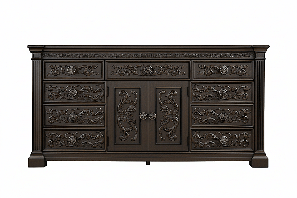 Grand Baroque Medallion™ Hand - Carved Solid Wood Platform Bed & Bedroom Collection – handcrafted solid wood furniture
