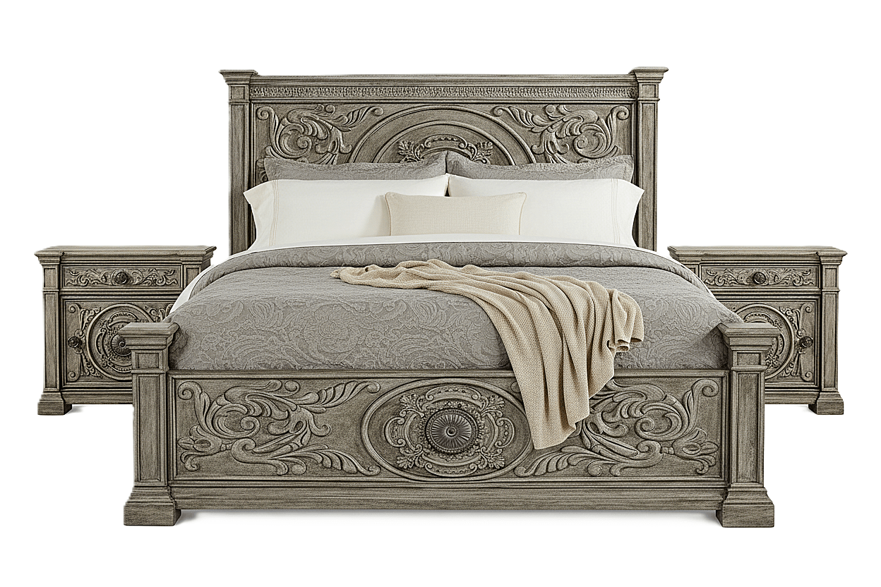Grand Baroque Medallion™ Hand - Carved Solid Wood Platform Bed & Bedroom Collection – handcrafted solid wood furniture