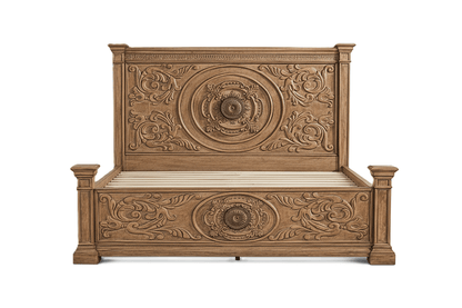 Grand Baroque Medallion™ Hand - Carved Solid Wood Platform Bed & Bedroom Collection – handcrafted solid wood furniture