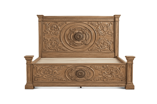 Grand Baroque Medallion™ Hand - Carved Solid Wood Platform Bed & Bedroom Collection – handcrafted solid wood furniture