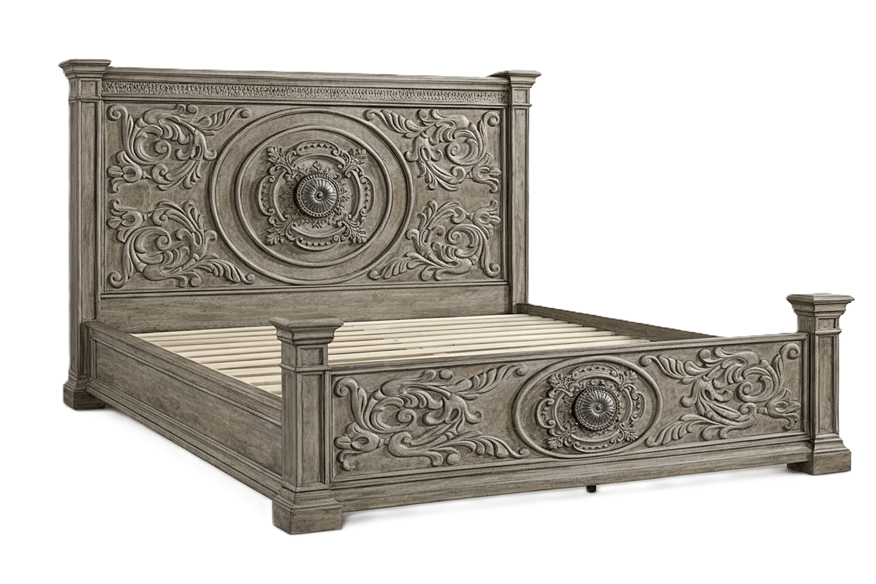 Grand Baroque Medallion™ Hand - Carved Solid Wood Platform Bed & Bedroom Collection – handcrafted solid wood furniture