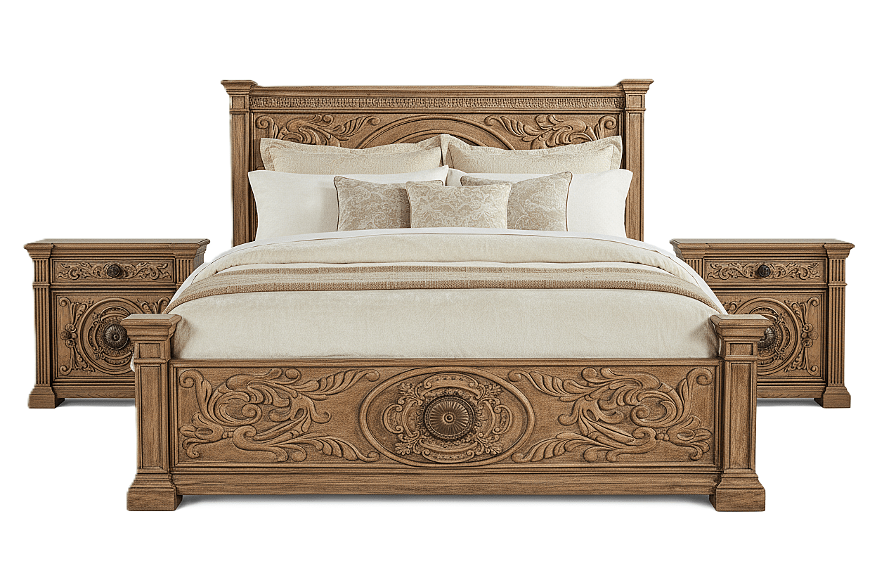 Grand Baroque Medallion™ Hand - Carved Solid Wood Platform Bed & Bedroom Collection – handcrafted solid wood furniture