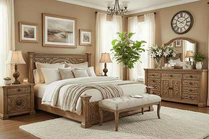 Grand Baroque Medallion™ Hand - Carved Solid Wood Platform Bed & Bedroom Collection – handcrafted solid wood furniture