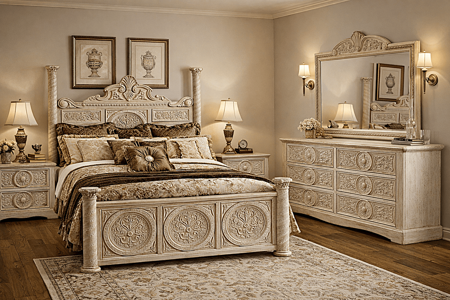 Grand Chateau™ Hand - Carved Solid Wood Platform Bed & Bedroom Collection – handcrafted solid wood furniture