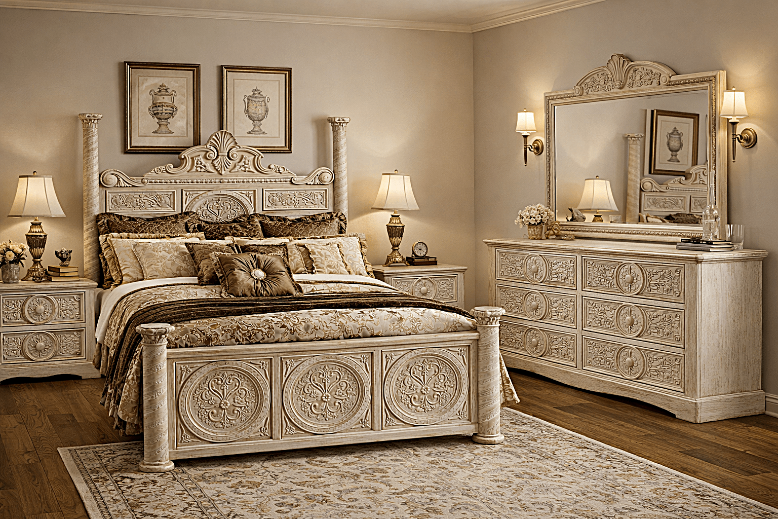 Grand Chateau™ Hand - Carved Solid Wood Platform Bed & Bedroom Collection – handcrafted solid wood furniture