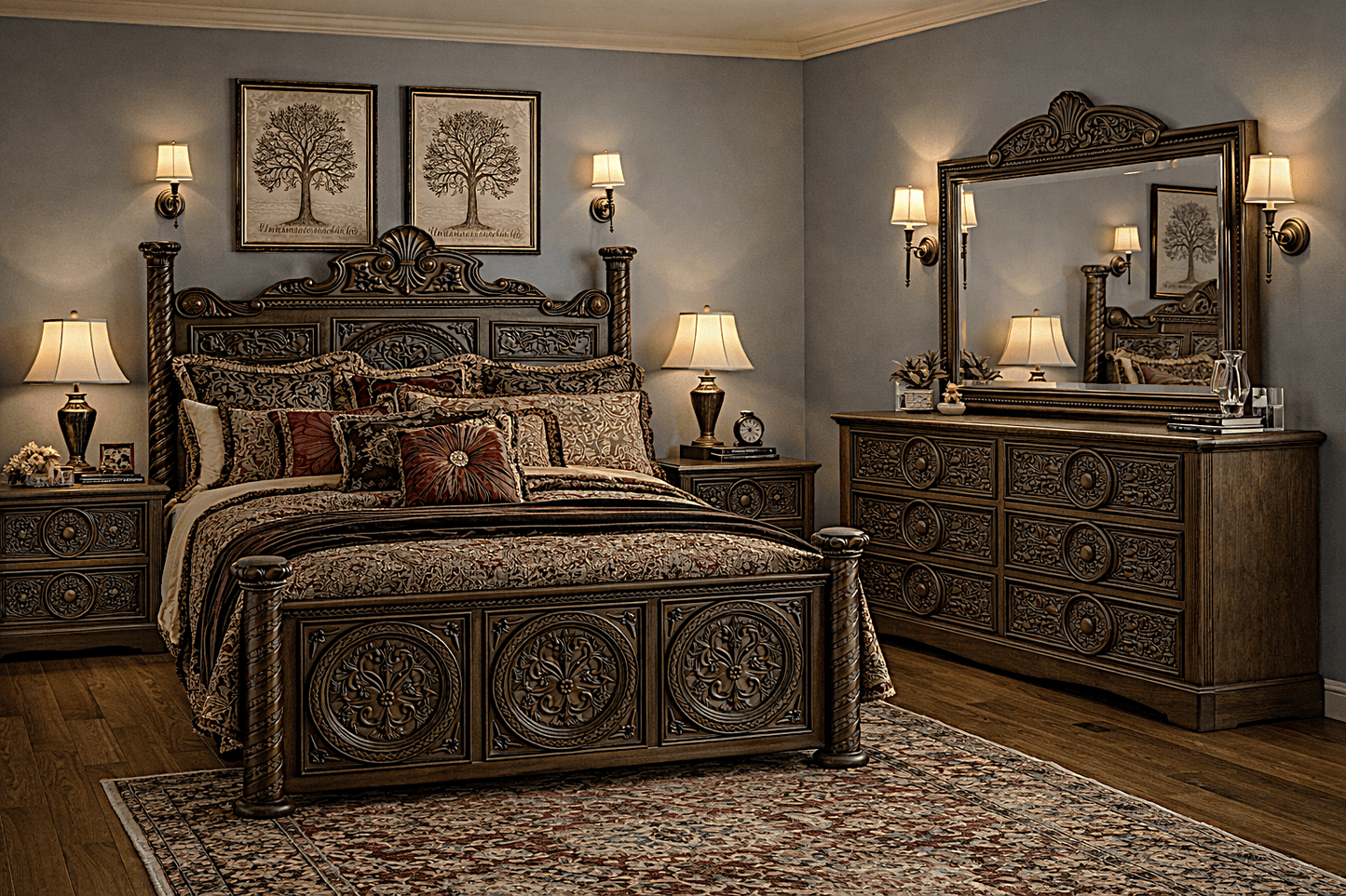 Grand Chateau™ Hand - Carved Solid Wood Platform Bed & Bedroom Collection – handcrafted solid wood furniture
