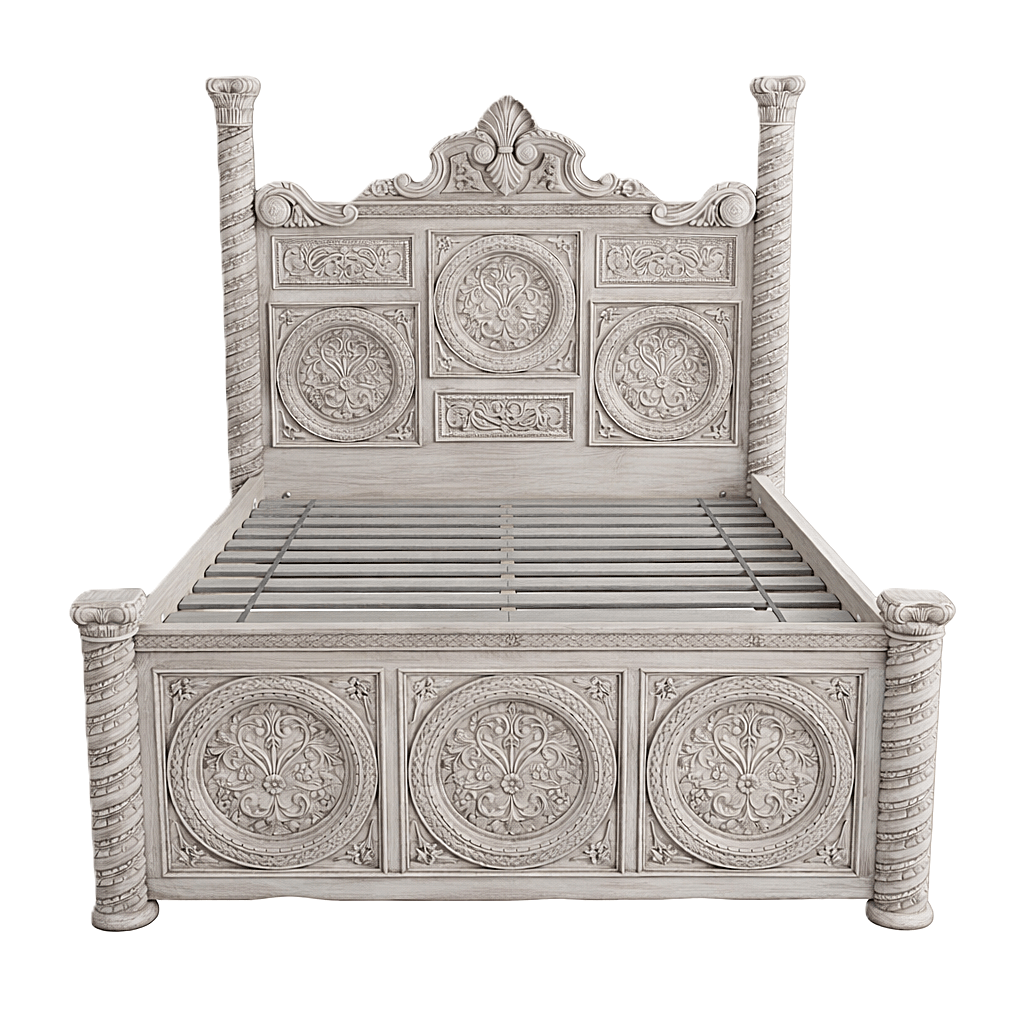 Grand Chateau™ Hand - Carved Solid Wood Platform Bed & Bedroom Collection – handcrafted solid wood furniture