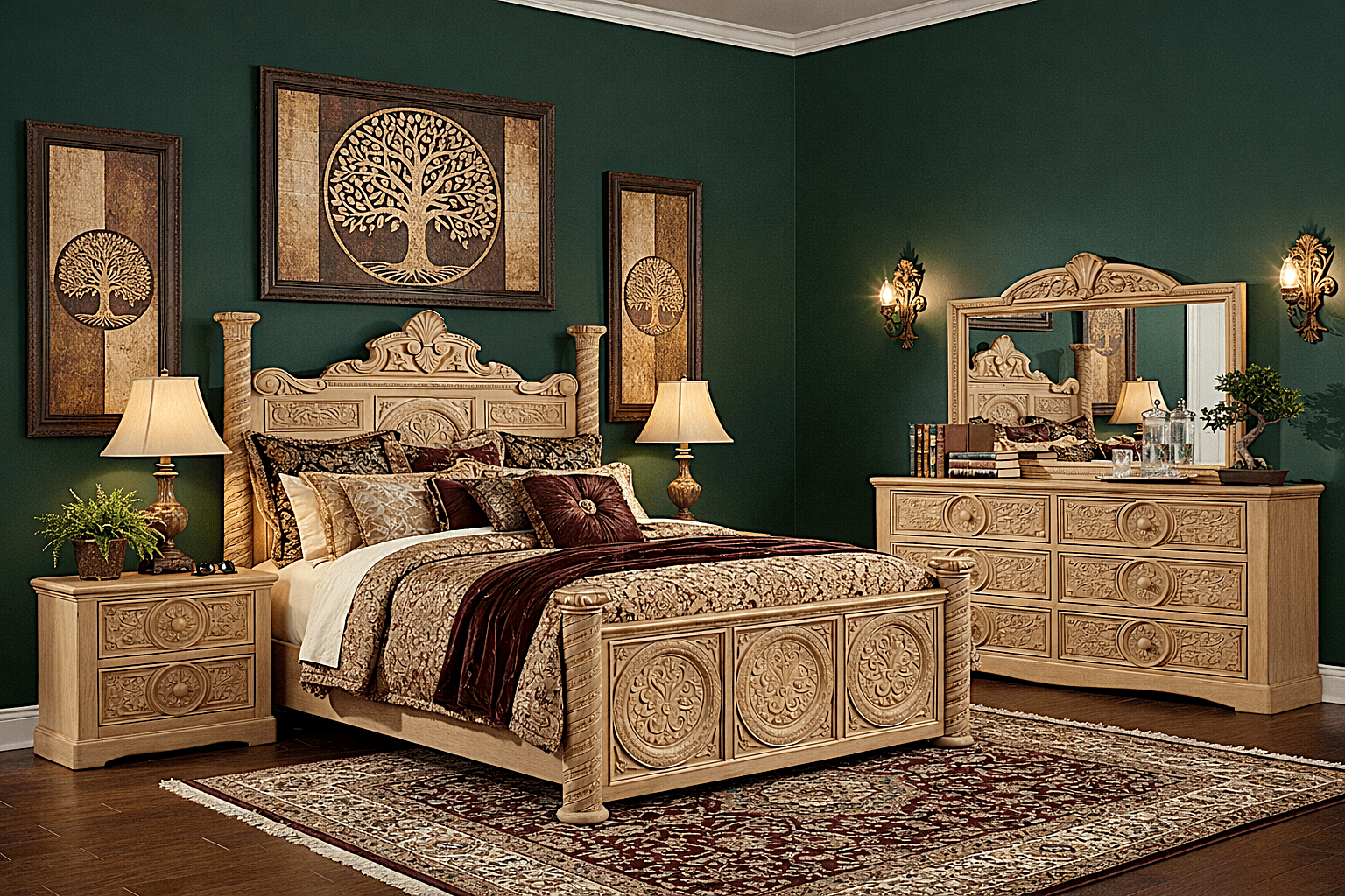 Grand Chateau™ Hand - Carved Solid Wood Platform Bed & Bedroom Collection – handcrafted solid wood furniture