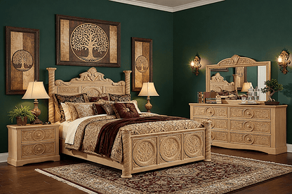 Grand Chateau™ Hand - Carved Solid Wood Platform Bed & Bedroom Collection – handcrafted solid wood furniture
