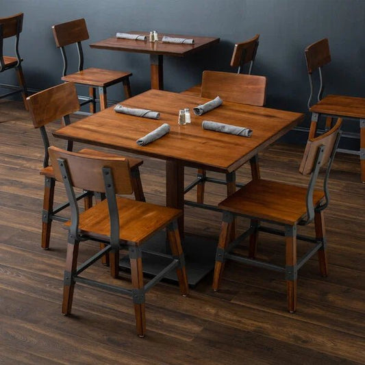 Haidar Industrial Solid Wood Live Edge Standard Height Table with 4 Chairs by Hibashi Furniture – handcrafted solid wood furniture made in India