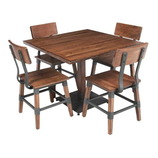 Haidar Industrial Solid Wood Live Edge Standard Height Table with 4 Chairs by Hibashi Furniture – handcrafted solid wood furniture made in India