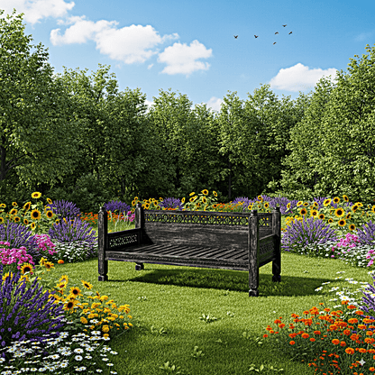 Hand Carved Canopy Style Solid Wooden Daybed / OutDoor Seating – handcrafted solid wood furniture