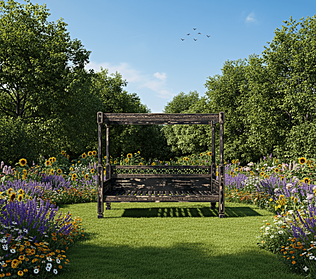 Hand Carved Canopy Style Solid Wooden Daybed / OutDoor Seating - HF Commercial Furniture