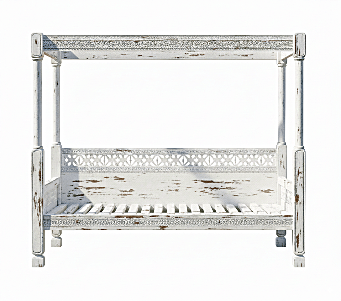 Hand Carved Canopy Style Solid Wooden Daybed / OutDoor Seating – handcrafted solid wood furniture