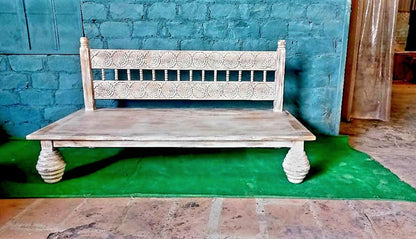 Hand Carved Indian Mughal floral White Washed Charming Daybed – handcrafted solid wood furniture