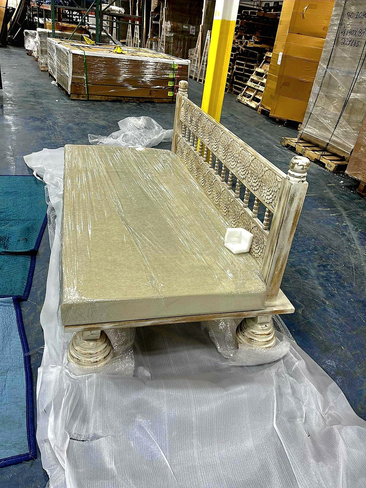 Hand Carved Indian Mughal floral White Washed Charming Daybed – handcrafted solid wood furniture